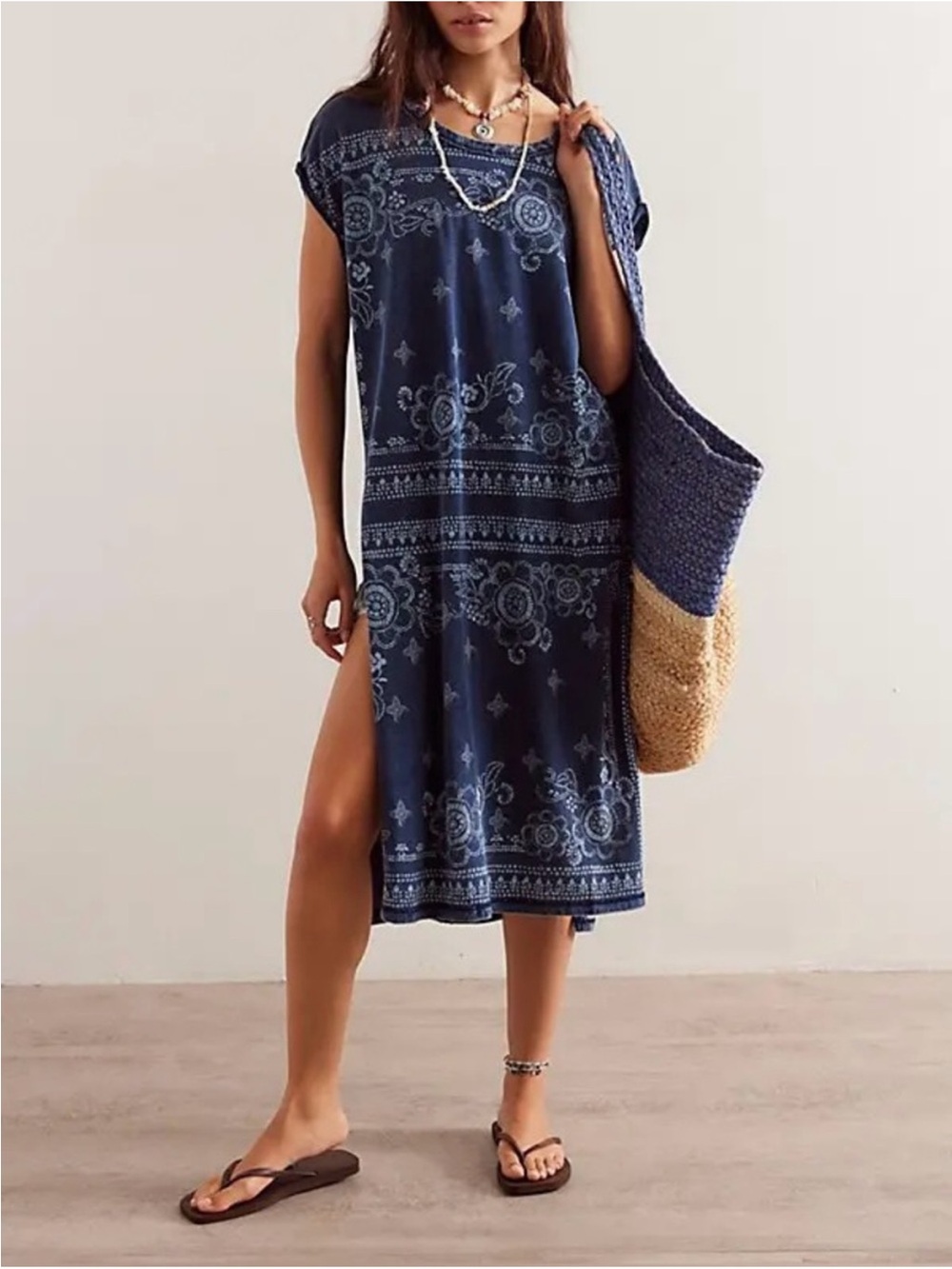 NWOT Free People We The Free Indie Maxi Tee - indigo blue - Small - Picture 4 of 8